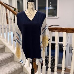 Shirt - poncho style, Neiman Marcus, Size S, Blue and cream
